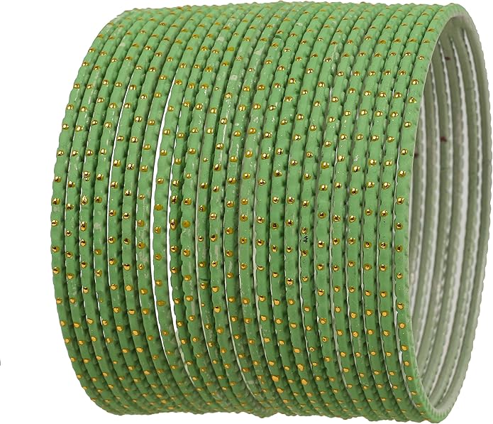 Touchstone Indian Bollywood Trending Fashion Handcrafted Beautifully Trimmed Edges Textured Golden Dots Designer Jewelry Bangle Bracelets. Set of 24 for Women.
