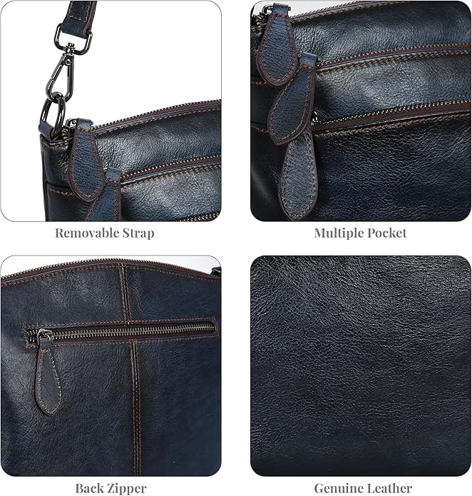 HESHE Crossbody Bags for Women Genuine Leather Purses with Multi-Pockets Vintage Ladies Small Shoulder Satchel Bag