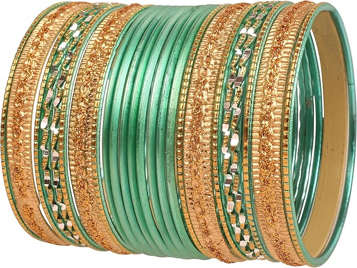 Touchstone Indian Metal Bangles for Women Gold Alloy Bracelets desi 2 Dozen Bangle Collection Bollywood Women's Jewelry Set Multi Stacking Wide Chunky Textured Golden Set of 24 in Gold or White Tone
