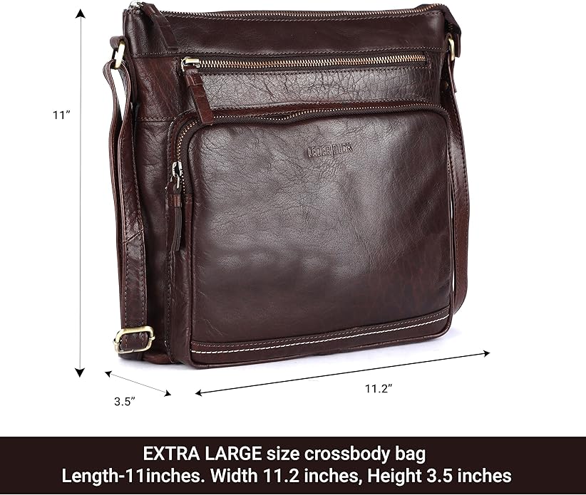 Olga Women's Extra-Large Genuine Leather Crossbody Purse – Soft Triple-Zip Shoulder Bag