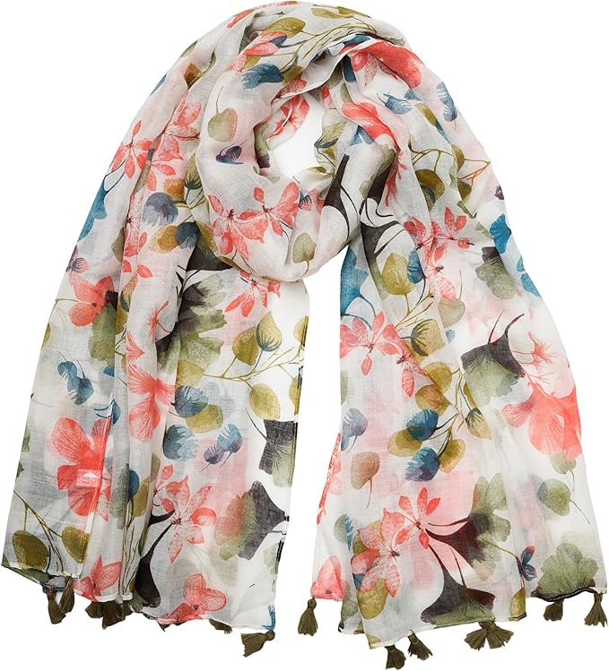 YOUR SMILE Large Boho Scarf for Women Lightweight Floral Printed Scarves Fall Winter Fashion Fringed Shawl wraps
