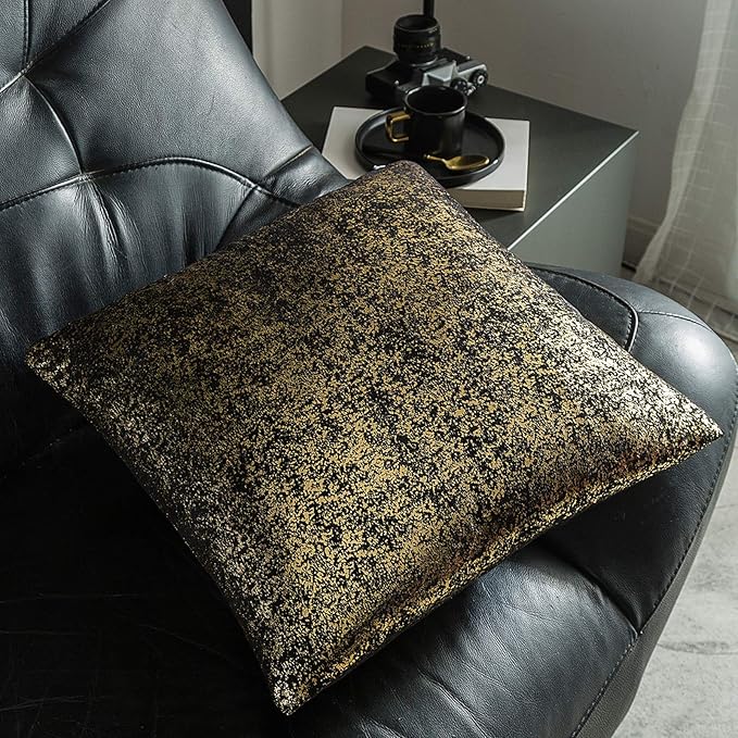 Xinrjojo Pack of 2, Shimmery Pillow, Soft Solid Color Sparkling Decorative Throw Pillow Covers Set, Cushion Cases Pillowcases for Sofa Bedroom Car, 24 x24 Inch 60 x 60cm (Bronzing- Black)