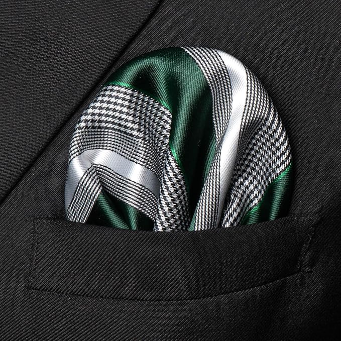 JEMYGINS Mens Striped Tie and Lapel Pin Necktie Pocket Square and Tie Clip Sets for Business Casual 4PCS