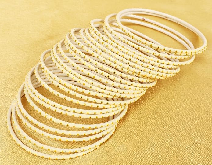 Touchstone Indian Bollywood Trending Fashion Handcrafted Beautifully Trimmed Edges Textured Golden Dots Designer Jewelry Bangle Bracelets. Set of 24 for Women.