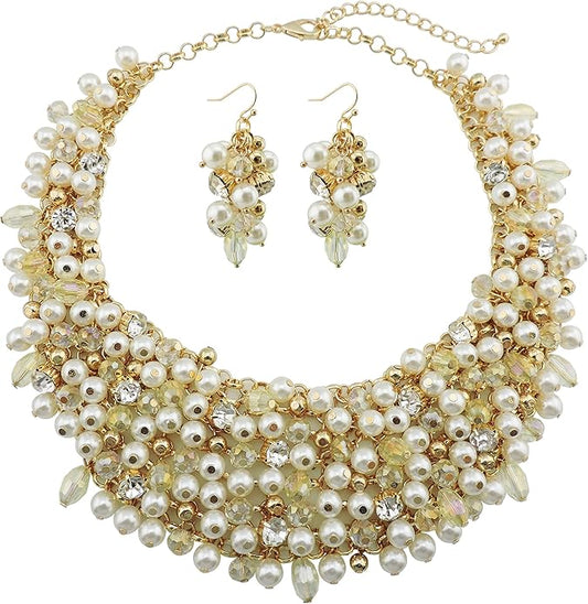 Bocar Fashion Crystal Chunky Collar Statement Necklace Earring Set for Women Gift (NK-10260)