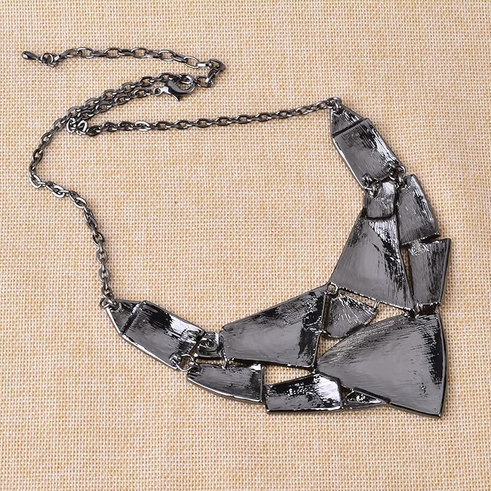 Irregular Enamel Triangle Shape Collar Bib Statement Necklace Earrings Set Women Bridal Jewelry