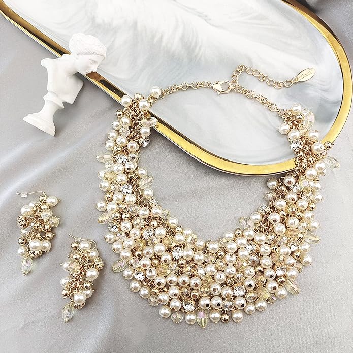 Bocar Fashion Crystal Chunky Collar Statement Necklace Earring Set for Women Gift (NK-10260)