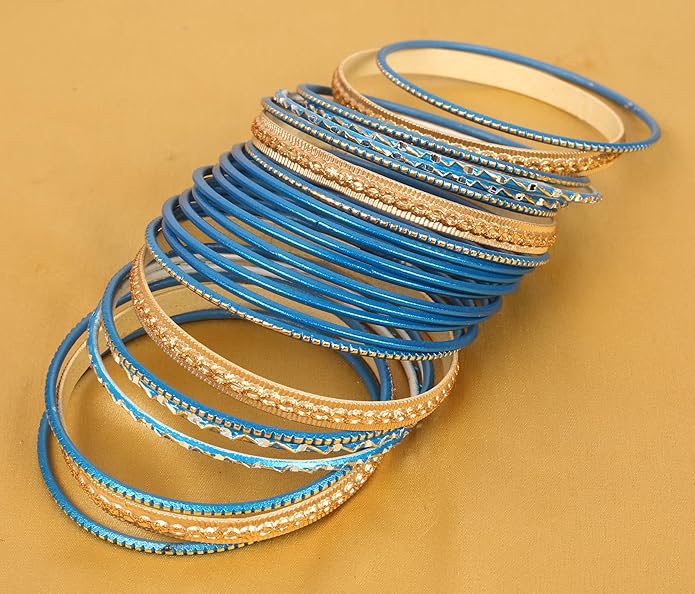 Touchstone Indian Metal Bangles for Women Gold Alloy Bracelets desi 2 Dozen Bangle Collection Bollywood Women's Jewelry Set Multi Stacking Wide Chunky Textured Golden Set of 24 in Gold or White Tone