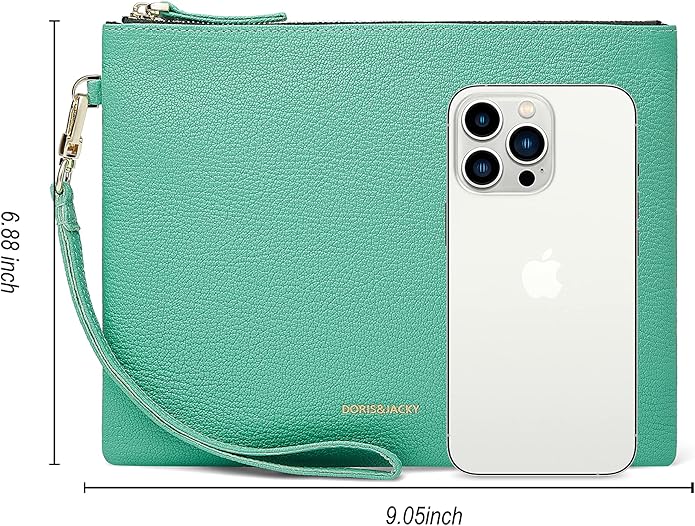 DORIS&JACKY Lambskin Leather Wristlet Clutch Purse for Women Soft Designer Slim Cell Phone Pouch Bag with Detachable Strap