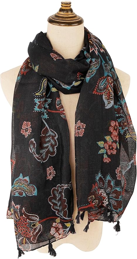 YOUR SMILE Large Boho Scarf for Women Lightweight Floral Printed Scarves Fall Winter Fashion Fringed Shawl wraps