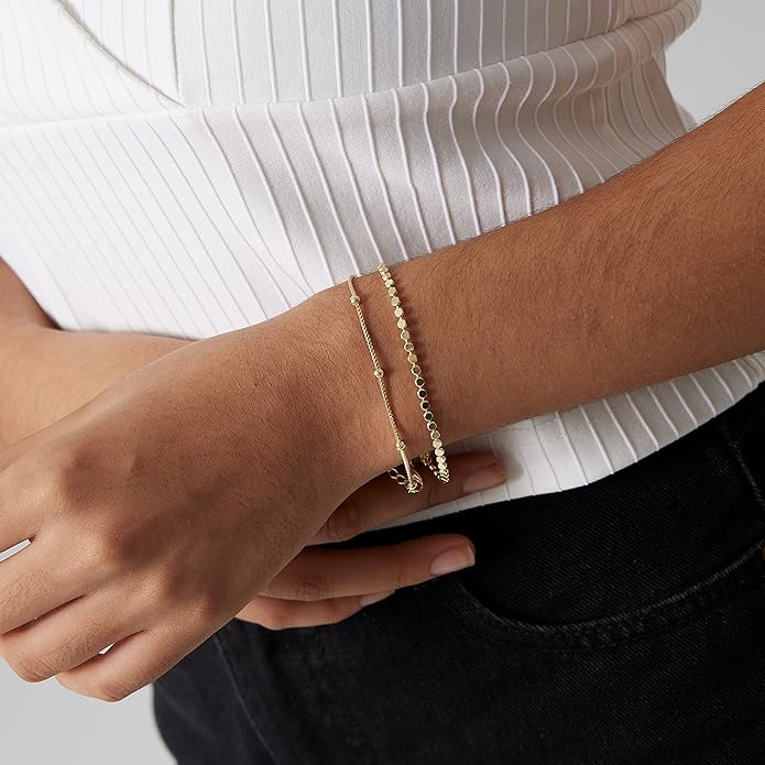 MIDEEO Bracelets for Women Dainty Layered Herringbone Twisted Rope Chain Bracelets Set Layering Dot CZ Leave Beaded Bracelets Dainty Cubic Zirconia Tennis Chain Bracelet Jewelry Gifts