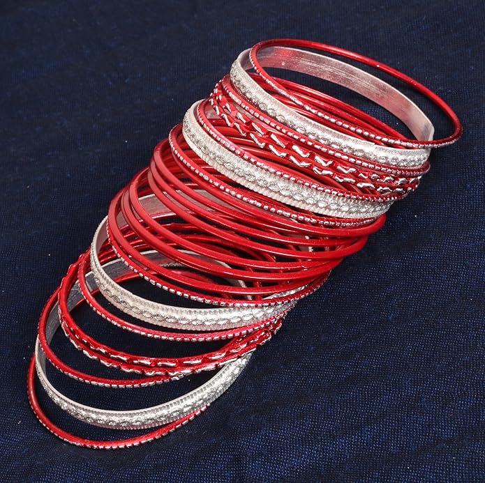 Touchstone Indian Metal Bangles for Women Gold Alloy Bracelets desi 2 Dozen Bangle Collection Bollywood Women's Jewelry Set Multi Stacking Wide Chunky Textured Golden Set of 24 in Gold or White Tone