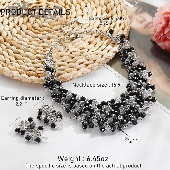 Bocar Fashion Crystal Chunky Collar Statement Necklace Earring Set for Women Gift (NK-10260)