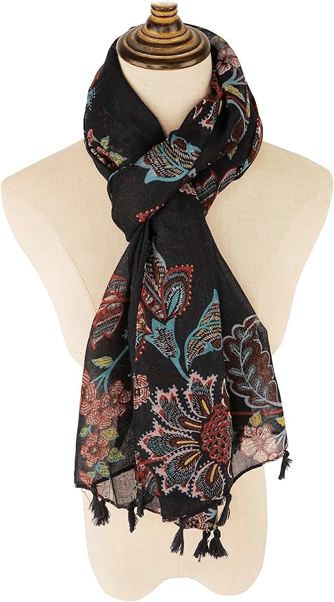 YOUR SMILE Large Boho Scarf for Women Lightweight Floral Printed Scarves Fall Winter Fashion Fringed Shawl wraps