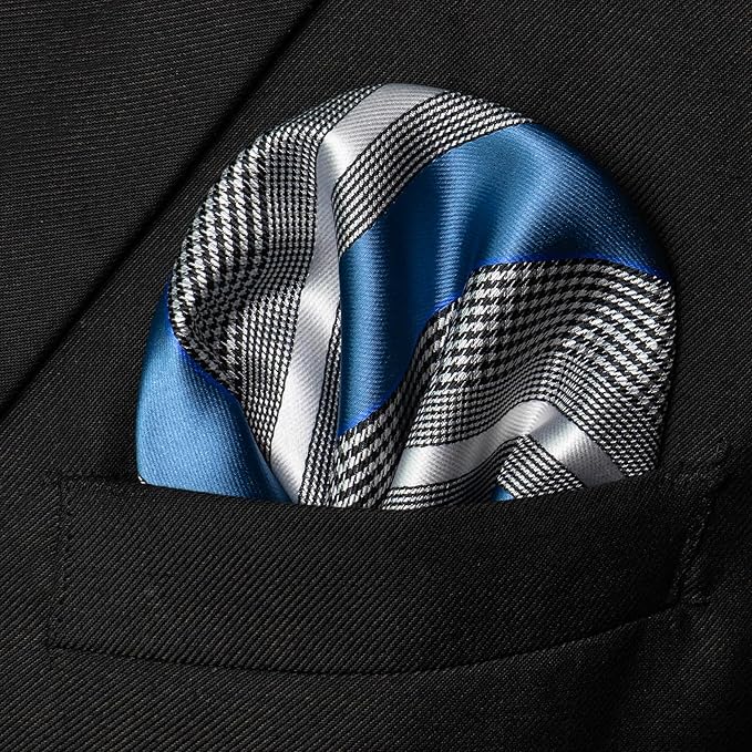 JEMYGINS Mens Striped Tie and Lapel Pin Necktie Pocket Square and Tie Clip Sets for Business Casual 4PCS