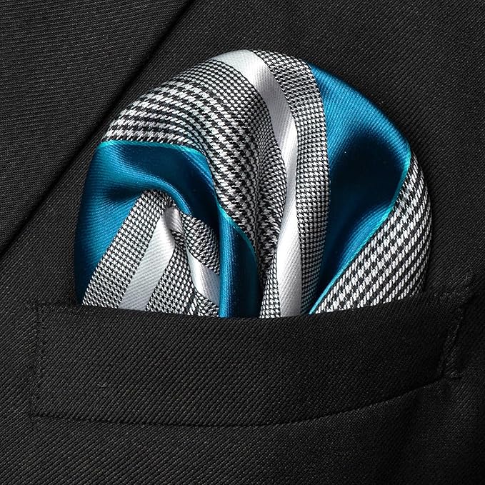 JEMYGINS Mens Striped Tie and Lapel Pin Necktie Pocket Square and Tie Clip Sets for Business Casual 4PCS