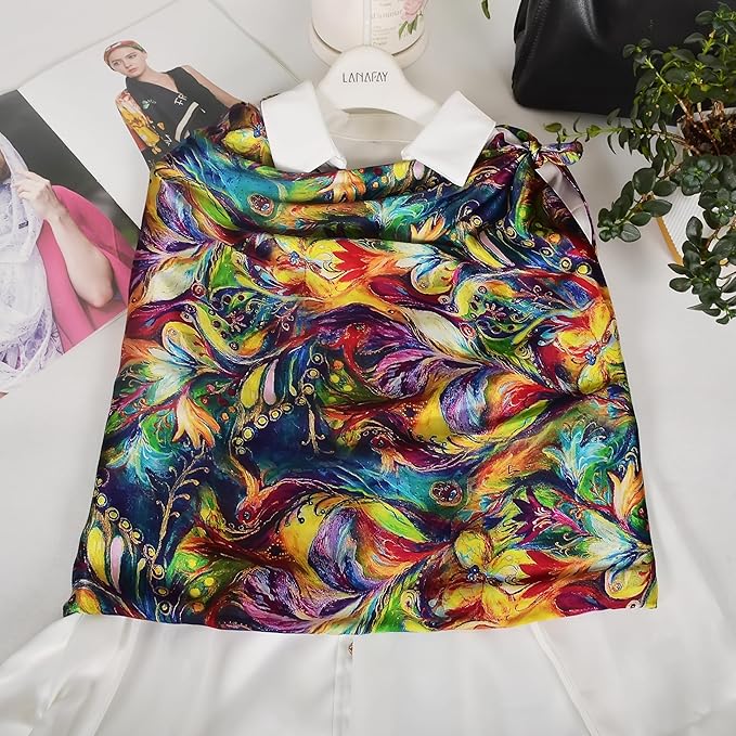 100% Mulberry Silk Scarf for Women Neck Oblong Headscarves Long Floral Print Lightweight Silk Wraps Shawls 67"*20"
