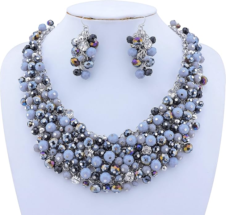 Bocar Fashion Crystal Chunky Collar Statement Necklace Earring Set for Women Gift (NK-10260)