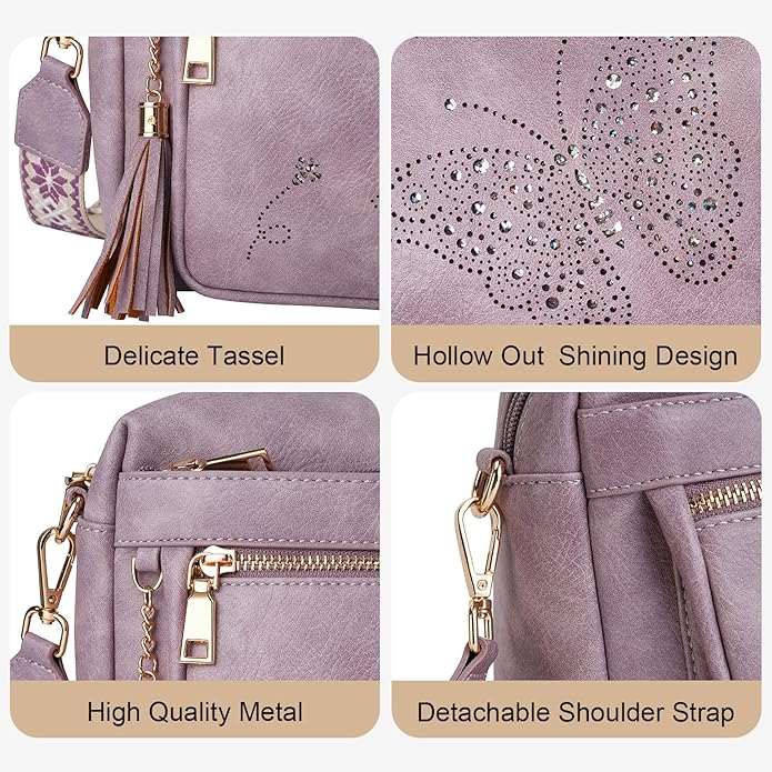 Crossbody Bags for Women Trendy Leather Crossbody Purse Shoulder Handbags Butterfly Design
