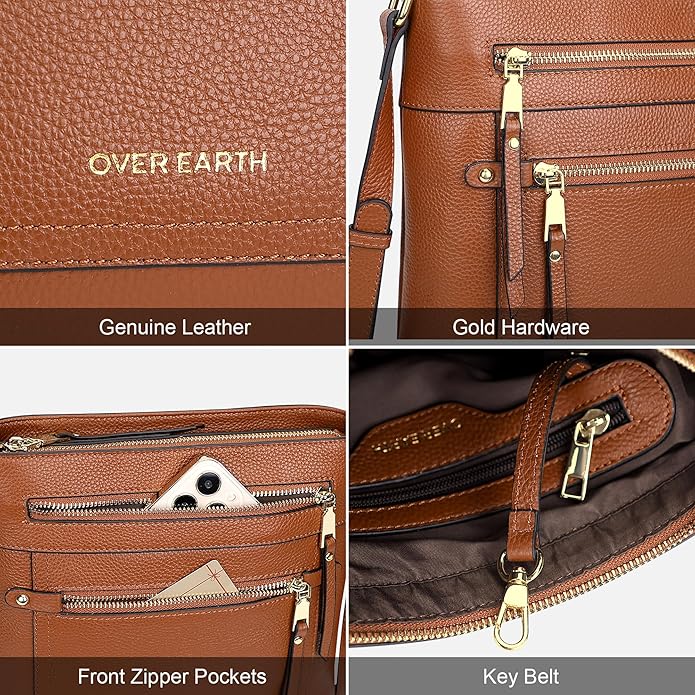 Over Earth Crossbody Bags for Women Leather Purses for Ladies with Multiple Pockets
