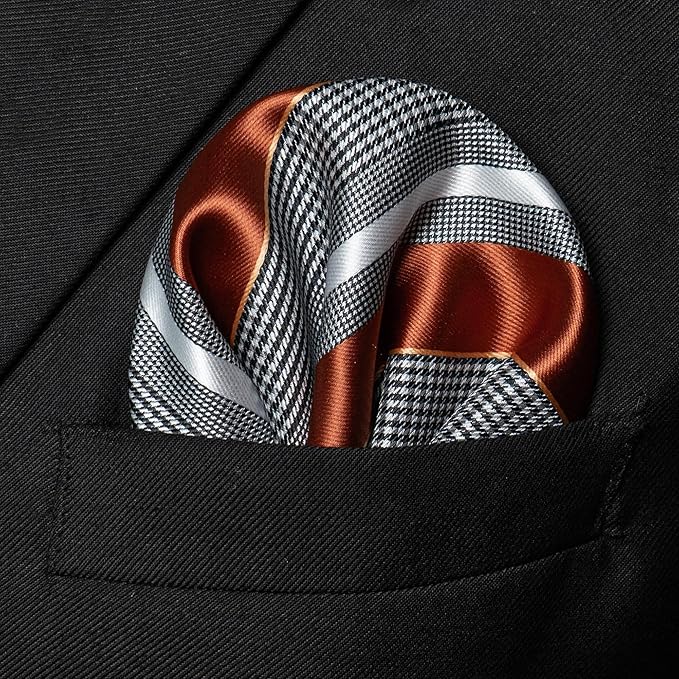 JEMYGINS Mens Striped Tie and Lapel Pin Necktie Pocket Square and Tie Clip Sets for Business Casual 4PCS