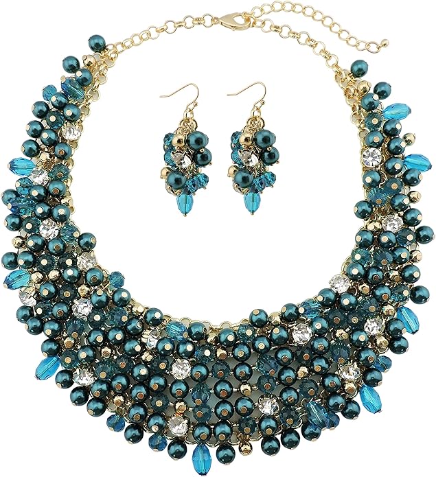 Bocar Fashion Crystal Chunky Collar Statement Necklace Earring Set for Women Gift (NK-10260)