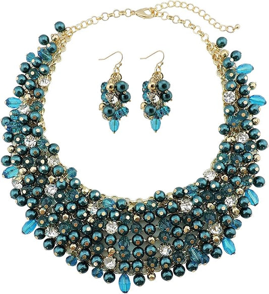 Bocar Fashion Crystal Chunky Collar Statement Necklace Earring Set for Women Gift (NK-10260)