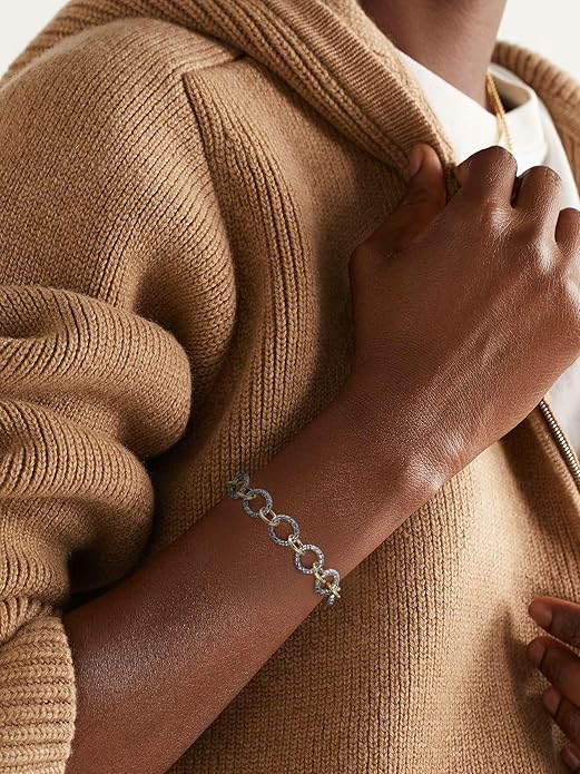 Mytys Link Bracelet for Women Gold and Silver 2 tone Circles Chain Wire Bangle Bracelets