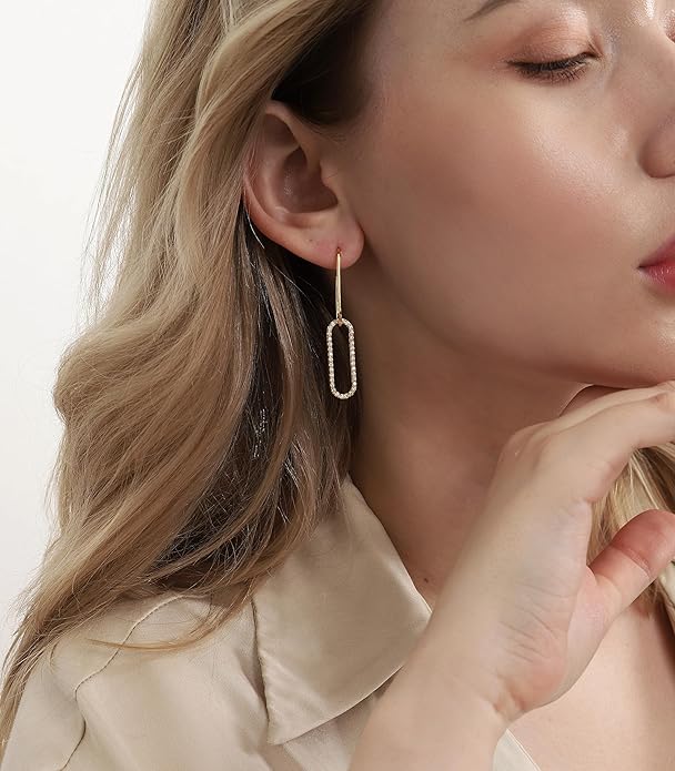 OZEL 14K Gold & Silver Plated Paperclip Chain Earrings with Cubic Zirconia – Dangle, Hoop, Huggie, Stud Styles – Women’s Fashion Jewelry Gift