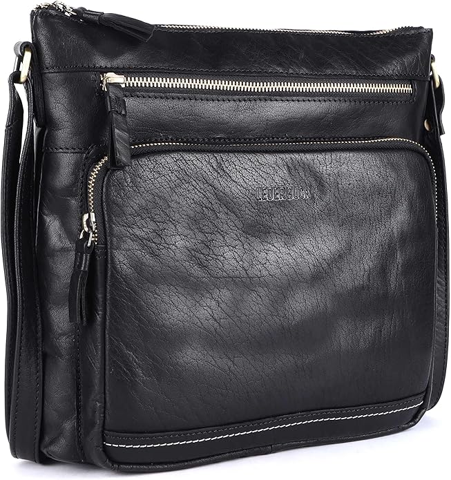 Olga Women's Extra-Large Genuine Leather Crossbody Purse – Soft Triple-Zip Shoulder Bag
