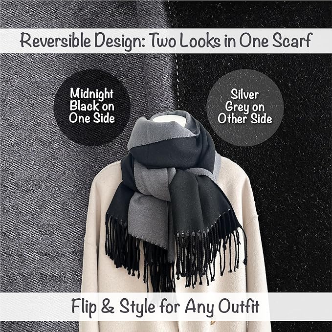 Winter Scarf for Women-Reversible Scarf with Cashmere-Like Softness 70x200cm - Warm Shawl Wrap -Pashmina Shawls Wrap