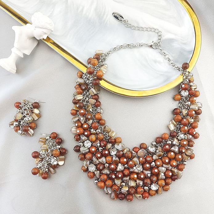Bocar Fashion Crystal Chunky Collar Statement Necklace Earring Set for Women Gift (NK-10260)