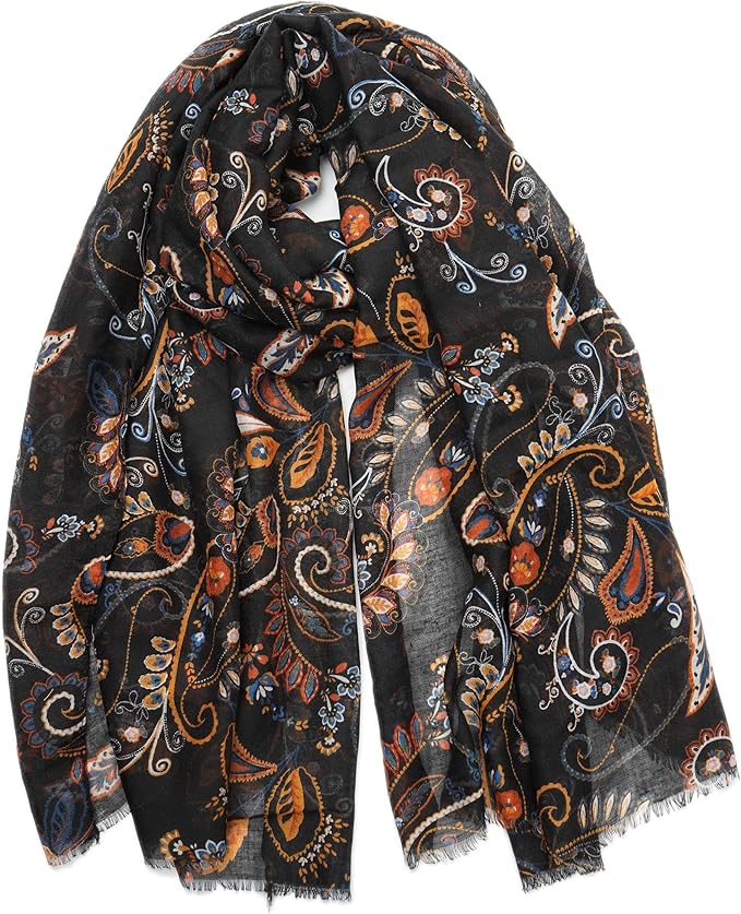 YOUR SMILE Large Boho Scarf for Women Lightweight Floral Printed Scarves Fall Winter Fashion Fringed Shawl wraps