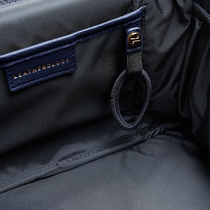 Leatherology Navy Blue XL Train Case – Full-Grain Leather Cosmetic Organizer with Spacious Interior, Removable Dividers, Water-Resistant Lining & D-Rings for Strap