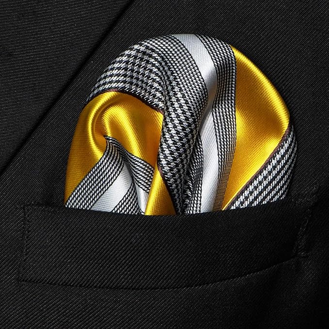 JEMYGINS Mens Striped Tie and Lapel Pin Necktie Pocket Square and Tie Clip Sets for Business Casual 4PCS