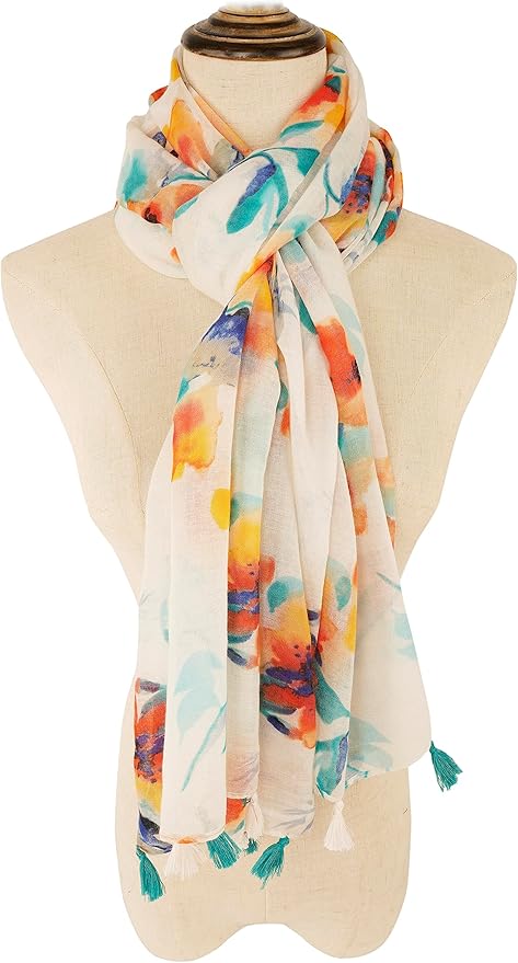 YOUR SMILE Large Boho Scarf for Women Lightweight Floral Printed Scarves Fall Winter Fashion Fringed Shawl wraps