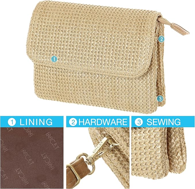 MINICAT Straw Small Summer Purses for Women Crossbody Purse Beach Bags for Everyday Cruise Travel Vacation Essentials | Straw, Small, Summer, for Everyday, Cruise, Travel, Vacation, Essentials