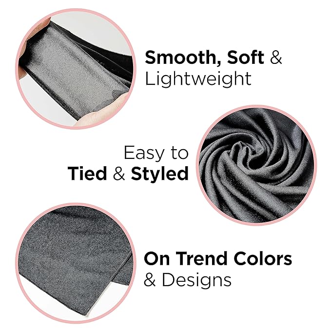 KISS COLORS & CARE Satin Scarf, Black | Soft Texture | Multi-Purpose | Prevents Hair Breakage