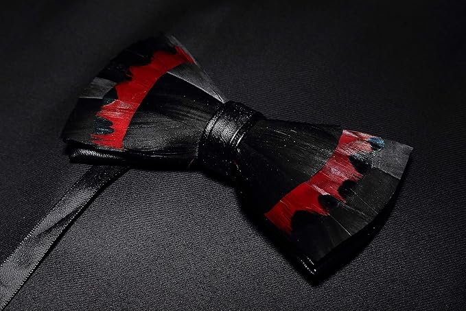 RBOCOTT Handmade Feather Pre-tied Bow tie and Brooch Sets for Men