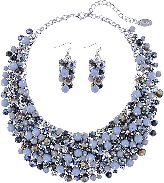 Bocar Fashion Crystal Chunky Collar Statement Necklace Earring Set for Women Gift (NK-10260)