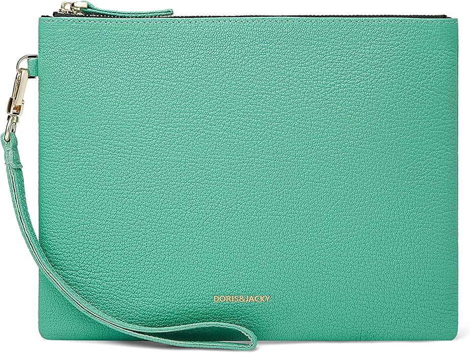 DORIS&JACKY Lambskin Leather Wristlet Clutch Purse for Women Soft Designer Slim Cell Phone Pouch Bag with Detachable Strap