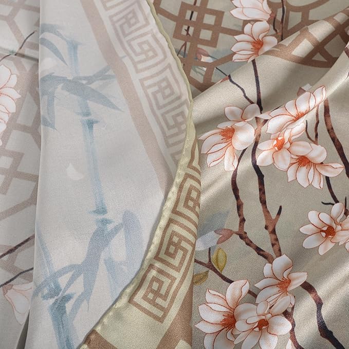100% Mulberry Silk Scarf for Women Neck Oblong Headscarves Long Floral Print Lightweight Silk Wraps Shawls 67"*20"