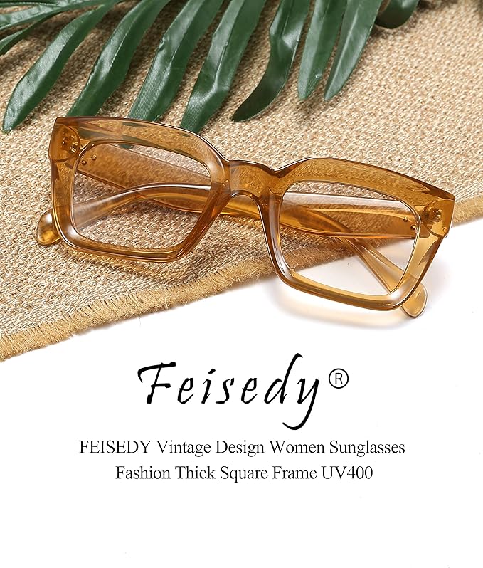 FEISEDY Classic Women Sunglasses Fashion Thick Square Sun Glasses Chunky Frame UV400 B2471