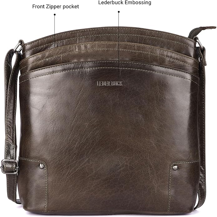 Terry Large Soft Real Leather Womens Crossbody Handbags and Purses-Triple Zip Premium Sling Crossover Shoulder Bag