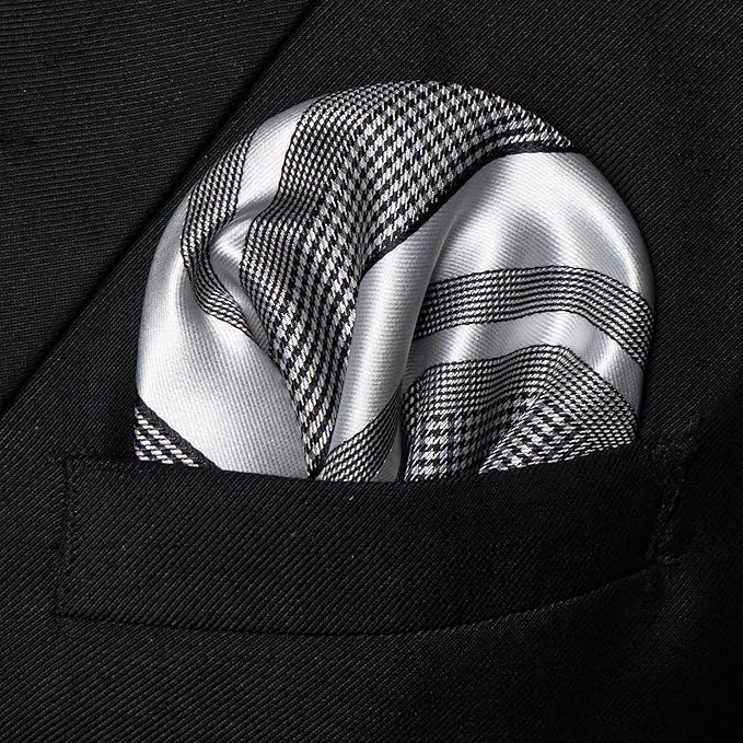JEMYGINS Mens Striped Tie and Lapel Pin Necktie Pocket Square and Tie Clip Sets for Business Casual 4PCS