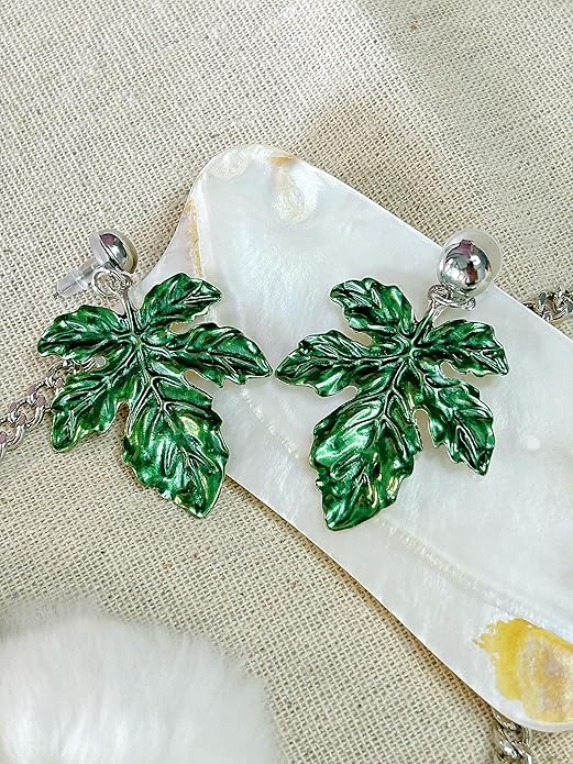 Chunky Leaf Floral Statement Necklace Earring Set Vintage Boho Statement Jewelry Set Drama Bib Collar Jewelry Set for Women Fashion Prom Party Costume Jewelry
