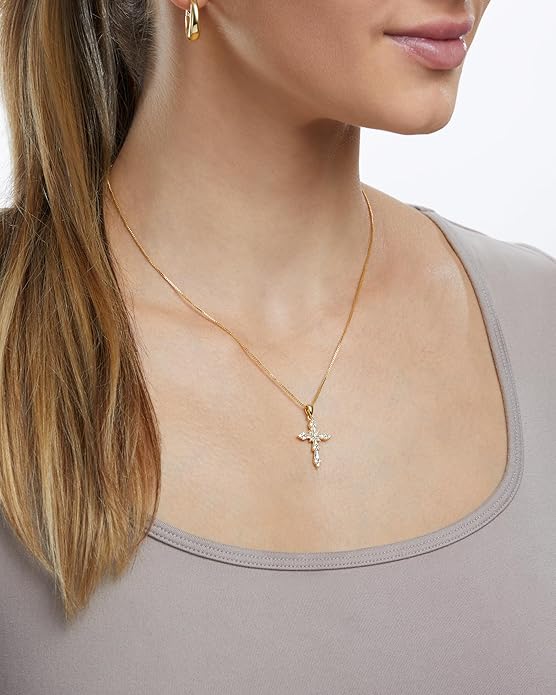 Milla 14K Gold Plated Cross Necklace for Women, Silver Cross Necklaces for Women, 18 inches Chain with Cross Pendant