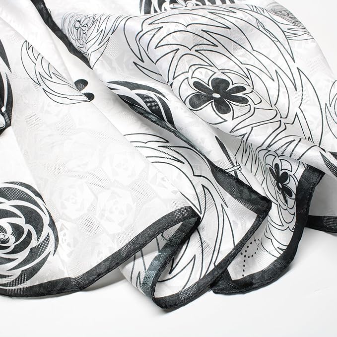 100% Mulberry Silk Scarfs for Women Floral Print Satin Long Scarf for Headscarf Hair Wraps Shawl with Gift Packed