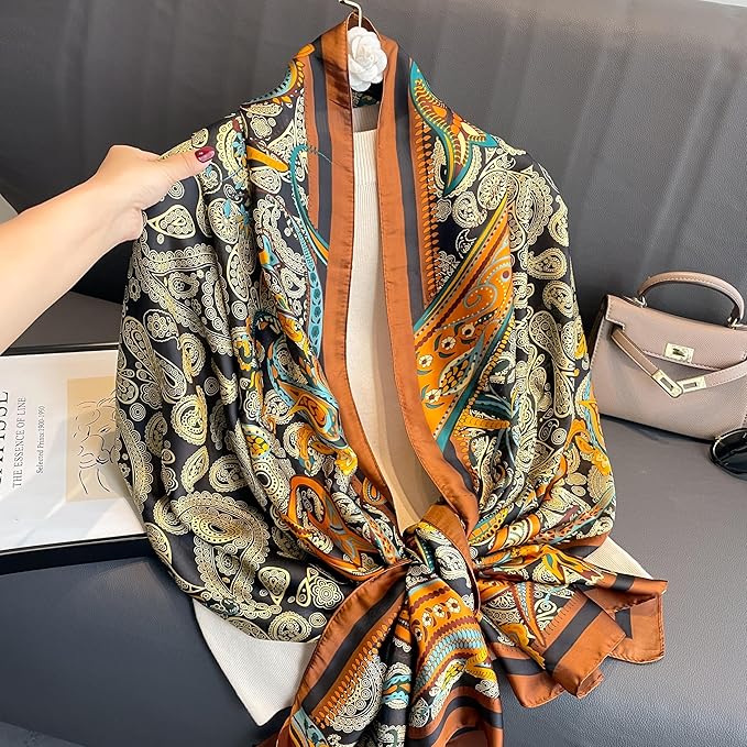 YOUR SMILE Large Mulberry Silk Feeling Long Stain Scarf Lightweight Sunscreen Shawls Wraps for Women