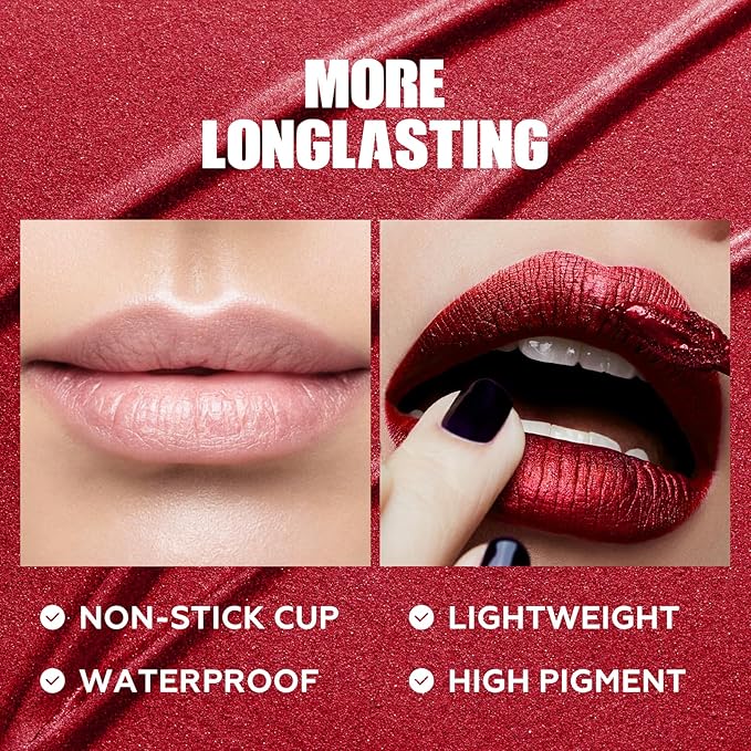 FOCALLURE Metallic Liquid Lipstick,Non Stick Cup Lip Gloss,High Impact Lip Color with Transfer-proof Wear,Long Lasting & Waterproof Lipstick Makeup for Women, PK05